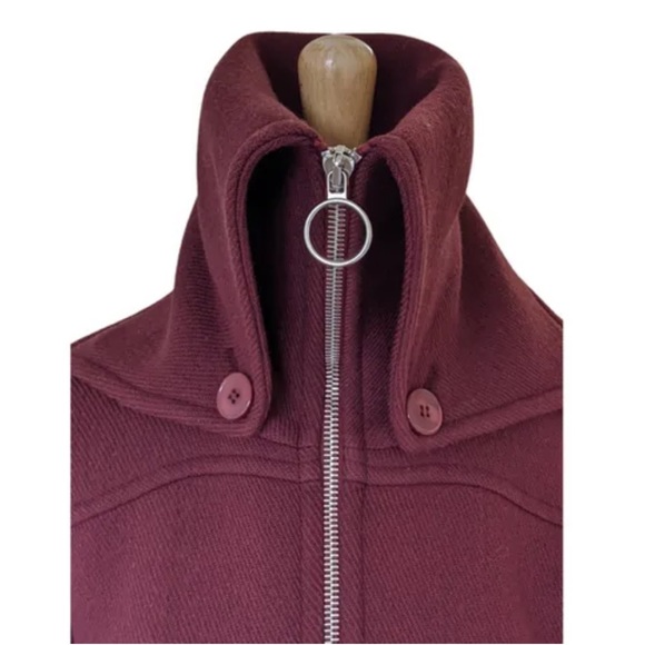 CARVEN France Oversized Wool Coat Jacket Belt Zip Front Hood Collar Pockets Rare - Picture 3 of 16